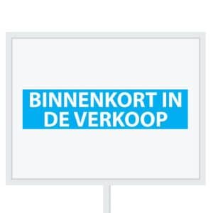 Reclameborden Totaal makelaarsstickers stickers voor makelaars Binnenkort in de verkoop wit lichtblauw
