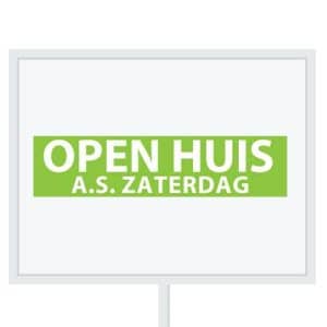 Reclameborden Totaal makelaarsstickers stickers voor makelaars Open huis aanstaande zaterdag wit groen
