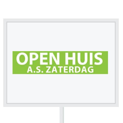 Reclameborden Totaal makelaarsstickers stickers voor makelaars Open huis aanstaande zaterdag wit groen