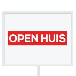 Reclameborden Totaal makelaarsstickers stickers voor makelaars Open huis wit rood