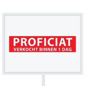 Reclameborden Totaal makelaarsstickers stickers voor makelaars Proficiat verkocht binnen 1 dag wit rood