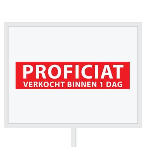 Reclameborden Totaal makelaarsstickers stickers voor makelaars Proficiat verkocht binnen 1 dag wit rood